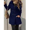imagechouyatou Womens Winter Double Breasted Hooded Wool Coat Notch Collar Trench Coat PeacoatNavy Blue