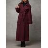 imagechouyatou Womens Winter Double Breasted Midi Long Wool Coat Business Casual Notch Lapel Winter Trench Coat with BeltBurgundy