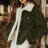 imagechouyatou Womens Winter Sherpa Fleece Lined Corduroy Coat Button Down Warm Faux Fur Jacket OuterwearArmy Green
