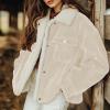 imagechouyatou Womens Winter Sherpa Fleece Lined Corduroy Coat Button Down Warm Faux Fur Jacket OuterwearBeige
