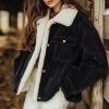 imagechouyatou Womens Winter Sherpa Fleece Lined Corduroy Coat Button Down Warm Faux Fur Jacket OuterwearBlack