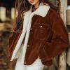 imagechouyatou Womens Winter Sherpa Fleece Lined Corduroy Coat Button Down Warm Faux Fur Jacket OuterwearBrown