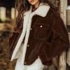 imagechouyatou Womens Winter Sherpa Fleece Lined Corduroy Coat Button Down Warm Faux Fur Jacket OuterwearDark Brown