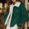 imagechouyatou Womens Winter Sherpa Fleece Lined Corduroy Coat Button Down Warm Faux Fur Jacket OuterwearDark Green