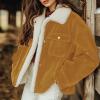 imagechouyatou Womens Winter Sherpa Fleece Lined Corduroy Coat Button Down Warm Faux Fur Jacket OuterwearGinger
