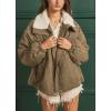 imagechouyatou Womens Winter Sherpa Lined Corduroy Jacket Button Down Oversized Casual Western Faux Fur CoatGreen Khaki