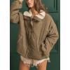 imagechouyatou Womens Winter Sherpa Lined Corduroy Jacket Button Down Oversized Casual Western Faux Fur CoatGreen Khaki