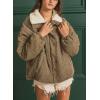 imagechouyatou Womens Winter Sherpa Lined Corduroy Jacket Button Down Oversized Casual Western Faux Fur CoatGreen Khaki