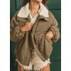 imagechouyatou Womens Winter Sherpa Lined Corduroy Jacket Button Down Oversized Casual Western Faux Fur CoatGreen Khaki