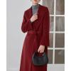 imagechouyatou Womens Winter Wool Trench Coat Shawl Collar Slim Fit Winter Warm Maxi Long Overcoat with BeltRed