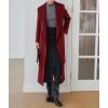 imagechouyatou Womens Winter Wool Trench Coat Shawl Collar Slim Fit Winter Warm Maxi Long Overcoat with BeltRed