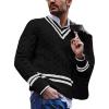 imagechouyatou Mens Casual V Neck Contrast Stripes Cable Knit Pullover Sweater TopsBlack