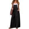 imagechouyatou Women Spaghetti Strap Wide Leg Denim Bib Overalls Jeans Casual Distressed Baggy Denim JumpsuitBlack