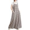 imagechouyatou Women Summer Casual Plaid Wide Leg Cotton Linen Overalls Palazzo Pants Boyfriend Baggy JumpsuitsBrown