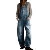 imagechouyatou Womens 2025 Baggy Adjustable Strap Denim Bib Overall Distressed Wide Leg Barrel Jeans Overall JumpsuitsBlue