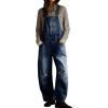 imagechouyatou Womens 2025 Baggy Adjustable Strap Denim Bib Overall Distressed Wide Leg Barrel Jeans Overall JumpsuitsDark Blue
