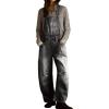 imagechouyatou Womens 2025 Baggy Adjustable Strap Denim Bib Overall Distressed Wide Leg Barrel Jeans Overall JumpsuitsGrey