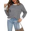 imagechouyatou Womens 2025 Fall Outfits Herringbone Striped Sweater Crewneck Long Sleeve Pullover Jumper TopsBlack