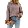 imagechouyatou Womens 2025 Fall Outfits Herringbone Striped Sweater Crewneck Long Sleeve Pullover Jumper TopsCoffee