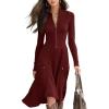 imagechouyatou Womens 2025 Winter Fall Dresses Long Sleeve Semi Formal ALine Rib Knit Midi Long Sweater DressBurgundy