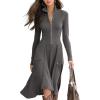 imagechouyatou Womens 2025 Winter Fall Dresses Long Sleeve Semi Formal ALine Rib Knit Midi Long Sweater DressGrey