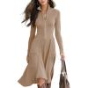 imagechouyatou Womens 2025 Winter Fall Dresses Long Sleeve Semi Formal ALine Rib Knit Midi Long Sweater DressKhaki
