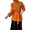 imagechouyatou Womens Casual Turtleneck Belted Sweaters Ribbed Knit Slouchy Pullover Sweater Tunic Tops with Side SlitOrange