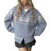 imagechouyatou Womens Fair Isle Sweater Coat Tribal Aztec Floral Zip Up Vintage Shawl Collar Knit CardiganBlue Grey