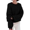 imagechouyatou Womens Fall Cable Knit Pullover Sweater Crewneck Loose Chunky Sweater Jumper TopsBlack