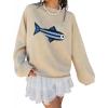 imagechouyatou Womens Fall Graphic Chunky Knit Pullover Sweater Cute Y2K Curled Crewneck Oversized Sweater TopBeige