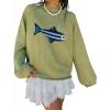 imagechouyatou Womens Fall Graphic Chunky Knit Pullover Sweater Cute Y2K Curled Crewneck Oversized Sweater TopGreen