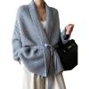 imagechouyatou Womens Shawl Collar Open Front Sweater Cardigan Chunky Knit Kimono Coat Outerwear with BeltGrey