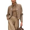 imagechouyatou Womens Stand Up Collar Cropped Cardigan Coats Button Down Short Chunky Sweater Jacket OuterwearKhaki