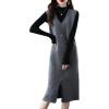 imagechouyatou Womens Sweater Vest Long Dress Elegant Below Knee Knitted Overall Dress Sleeveless Jumper Midi DressGray