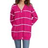 imagechouyatou Womens Vintage Plaid Button Down Cardigans Color Block V Neck Knit Cardigan Sweater Jacket CoatRose Red
