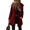 imagechouyatou Womens Winter Double Breasted Hooded Wool Coat Notch Collar Trench Coat PeacoatRed