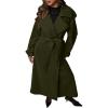 imagechouyatou Womens Winter Double Breasted Midi Long Wool Coat Business Casual Notch Lapel Winter Trench Coat with BeltArmy Green