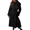 imagechouyatou Womens Winter Double Breasted Midi Long Wool Coat Business Casual Notch Lapel Winter Trench Coat with BeltBlack