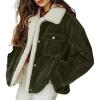 imagechouyatou Womens Winter Sherpa Fleece Lined Corduroy Coat Button Down Warm Faux Fur Jacket OuterwearArmy Green