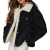 imagechouyatou Womens Winter Sherpa Fleece Lined Corduroy Coat Button Down Warm Faux Fur Jacket OuterwearBlack