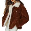 imagechouyatou Womens Winter Sherpa Fleece Lined Corduroy Coat Button Down Warm Faux Fur Jacket OuterwearBrown