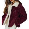 imagechouyatou Womens Winter Sherpa Fleece Lined Corduroy Coat Button Down Warm Faux Fur Jacket OuterwearBurgundy