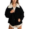 imagechouyatou Womens Winter Sherpa Lined Corduroy Jacket Button Down Oversized Casual Western Faux Fur CoatBlack
