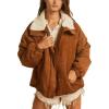 imagechouyatou Womens Winter Sherpa Lined Corduroy Jacket Button Down Oversized Casual Western Faux Fur CoatCaramel