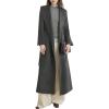 imagechouyatou Womens Winter Wool Trench Coat Shawl Collar Slim Fit Winter Warm Maxi Long Overcoat with BeltGrey