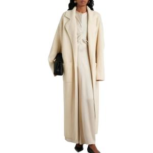 imagechouyatou Womens Rib Knit Long Sweater Cardigan Notched Collar Open Front Blazer Sweater Coat OuterwearBeige