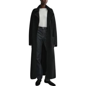 imagechouyatou Womens Rib Knit Long Sweater Cardigan Notched Collar Open Front Blazer Sweater Coat OuterwearBlack