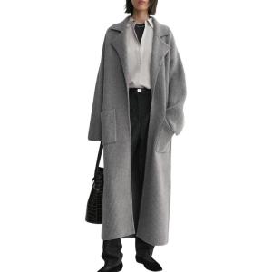 imagechouyatou Womens Rib Knit Long Sweater Cardigan Notched Collar Open Front Blazer Sweater Coat OuterwearGrey