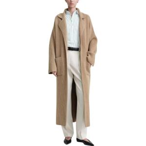 imagechouyatou Womens Rib Knit Long Sweater Cardigan Notched Collar Open Front Blazer Sweater Coat OuterwearKhaki