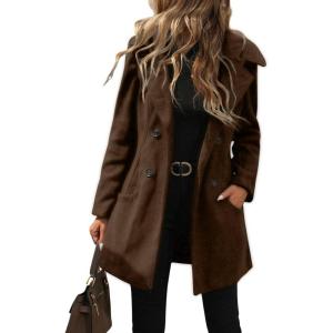 imagechouyatou Womens Winter Double Breasted Hooded Wool Coat Notch Collar Trench Coat PeacoatCoffee